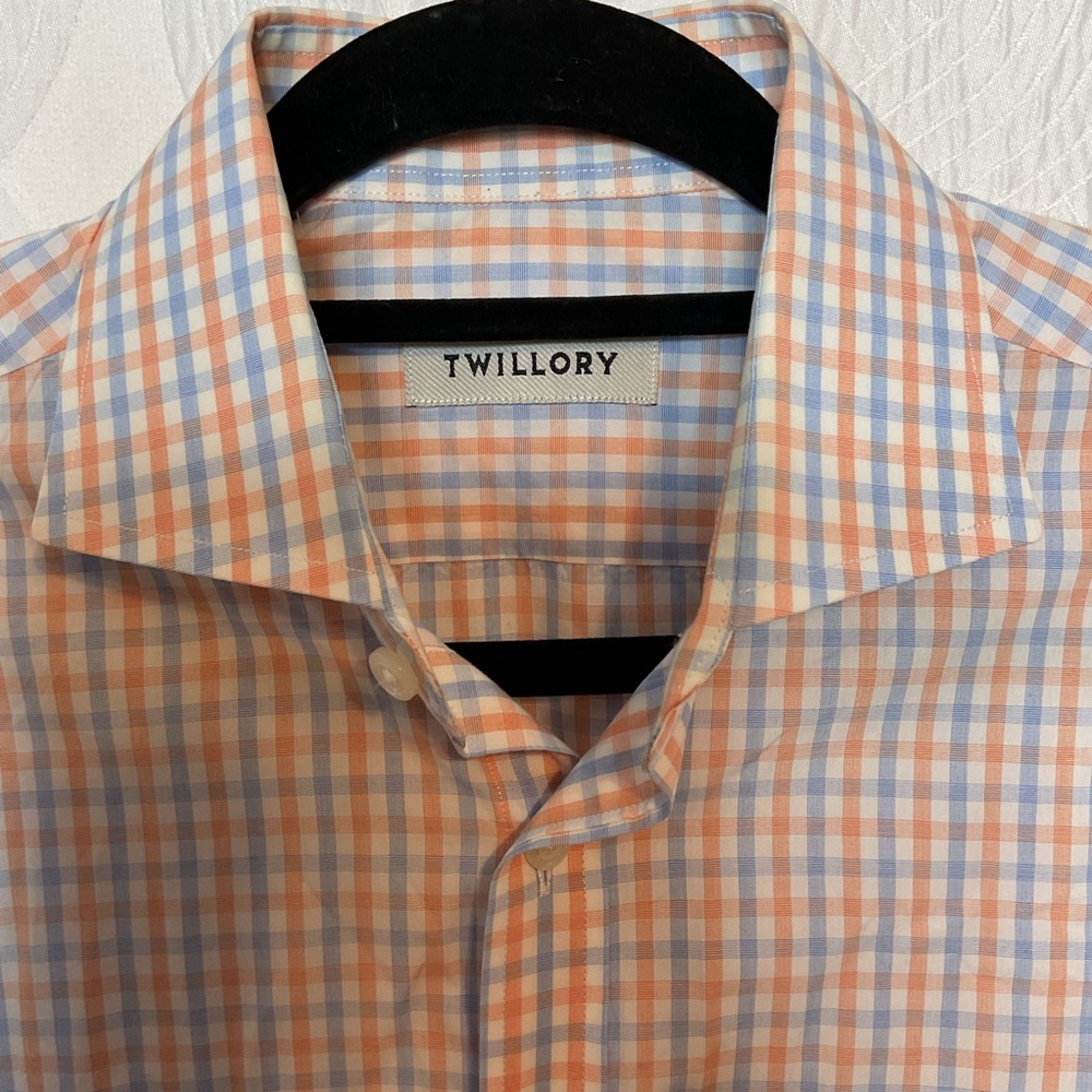 Twillory mens orange and light blue button up 15.5 32/33 tailored fit